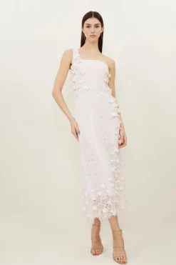 Karen Millen Petite Lace Petal Applique Woven One Strap Maxi Dress blush New
