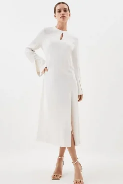 Karen Millen Petite Long Sleeve Column Maxi Dress ivory New
