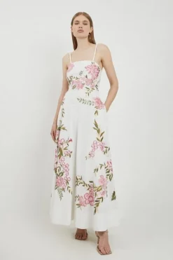 Karen Millen Petite Lydia Millen Linen Embroidery Off The Shoulder Prom natural Hot