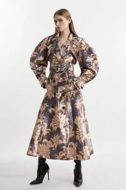 Karen Millen Petite Metallic Tailored Trench Maxi Coat floral Clearance