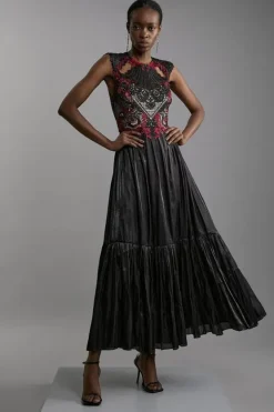 Karen Millen Petite Metallic Organdie Flow Skirt black Fashion