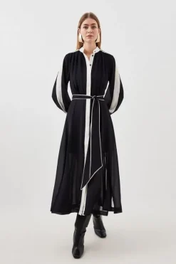 Karen Millen Petite Military Mono Belted Long Sleeved Woven Midi Dress black Sale
