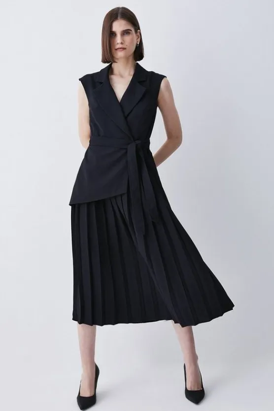 Karen Millen Petite Military Pleat Sleeveless Midi Dress black Hot