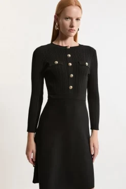 Karen Millen Petite Military Rib Knit Skater Mini Dress black Outlet
