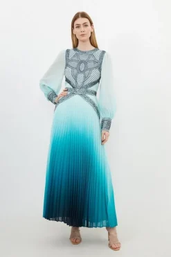 Karen Millen Petite Ombre Embroidery Woven Maxi Dress blue Clearance