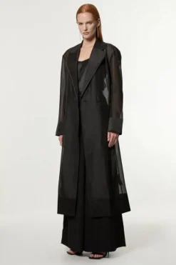 Karen Millen Petite Organza And Satin Mix Tailored Sheer Trench Coat black Outlet