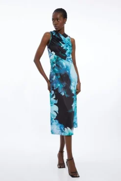 Karen Millen Petite Photographic Jersey Sleeveless Midi Dress floral Clearance