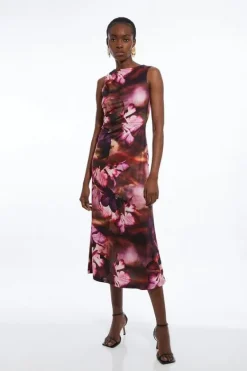 Karen Millen Petite Photographic Printed Jersey Crepe Maxi Dress floral Clearance