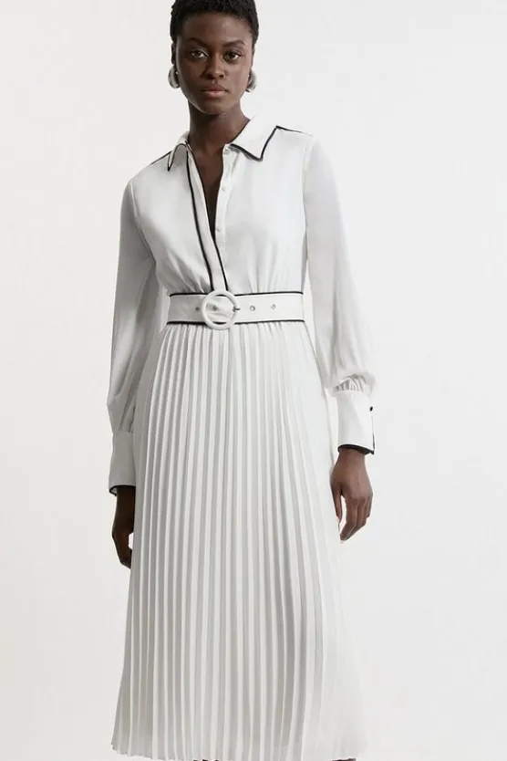 Karen Millen Petite Piping Detail Woven Belted Maxi Dress ivory Sale