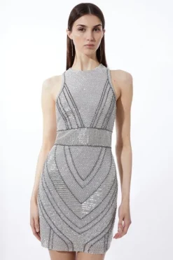 Karen Millen Petite Premium Beading And Embellished Mini Dress silver Sale