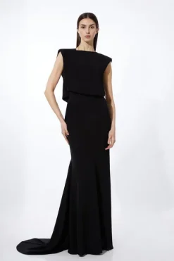 Karen Millen Petite Premium Bonded Crepe Drape Detail Maxi Dress black Online