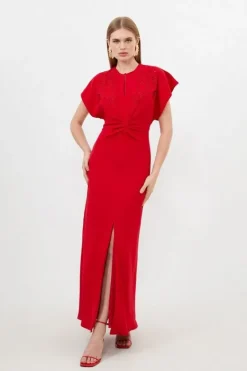 Karen Millen Petite Premium Cady Cutwork Woven Maxi Dress red Clearance