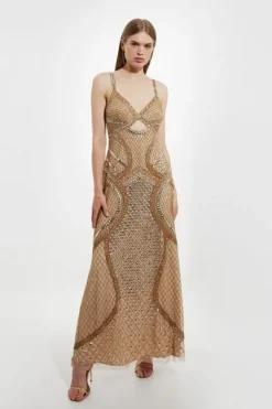 Karen Millen Petite Premium Embellished Cut Out Maxi Dress nude Online