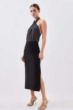Karen Millen Petite Premium Embellished Diamante Midi Dress silver Online