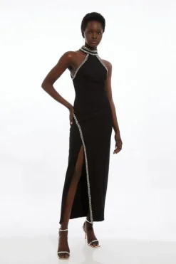 Karen Millen Petite Premium Embellished Ponte Jersey Midi Dress black Clearance