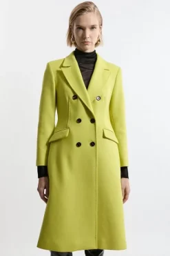 Karen Millen Petite Premium Italian Manteco Wool Fitted Tailored Midi Coat lime Best