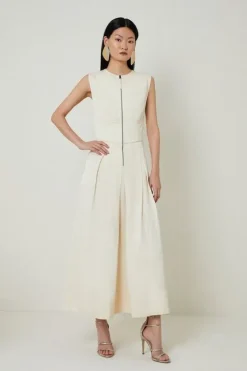 Karen Millen Petite Premium Linen Twill Woven Sleeveless Maxi Dress white Discount