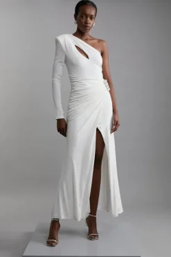 Karen Millen Petite Premium Viscose Jersey Hardware Maxi Dress ivory New
