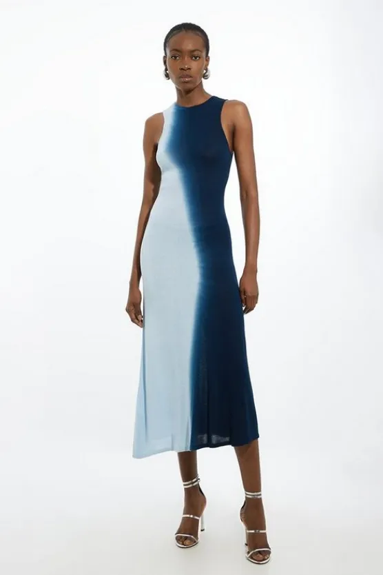Karen Millen Petite Premium Viscose Knit Ombre Maxi Dress multi Clearance