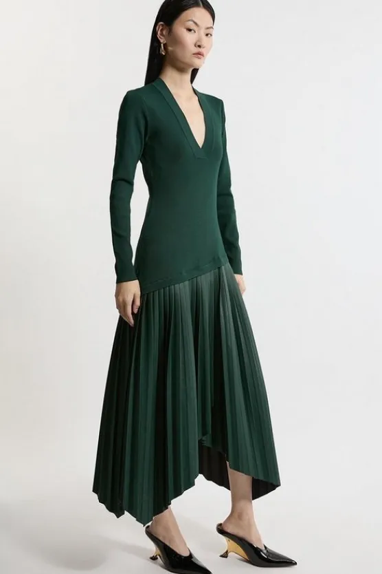 Karen Millen Petite Pu Knit Belted Midi Dress teal Discount