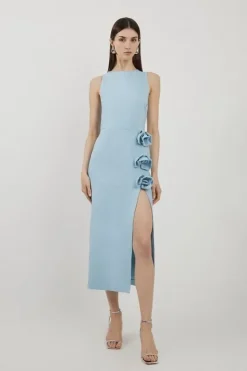 Karen Millen Petite Rosette Ponte Jersey Slit Midi Dress babyblue New