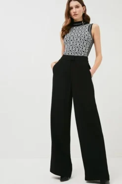 Karen Millen Petite Satin Back Crepe Wide Leg Pants black Best