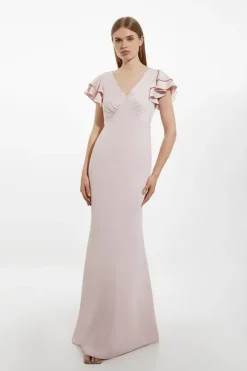 Karen Millen Petite Satin Ruffle Sleeve Maxi Dress blush Discount