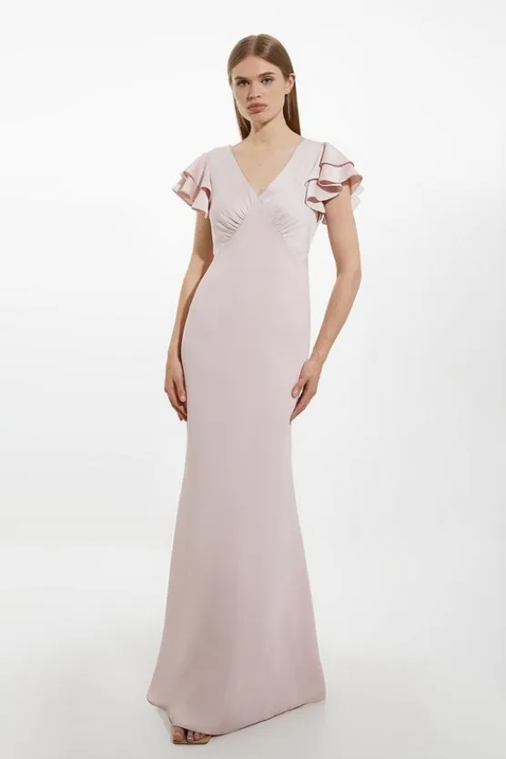 Karen Millen Petite Satin Ruffle Sleeve Maxi Dress blush Discount