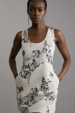 Karen Millen Petite Satin Sequin And Embroidery Woven Mini Dress ivory Outlet