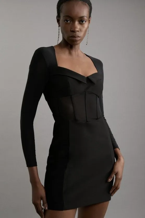 Karen Millen Petite Scuba Crepe And Power Mesh Corset Detail Mini Dress black Online