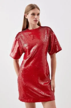 Karen Millen Petite Sequin Woven Mini Dress red Online