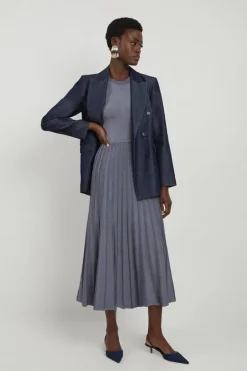 Karen Millen Petite Slinky Knit Pleated Midaxi Dress greyblue Online