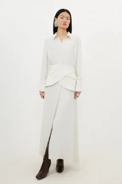 Karen Millen Petite Soft Tailored Belted Maxi Shirt Dress ivory Discount