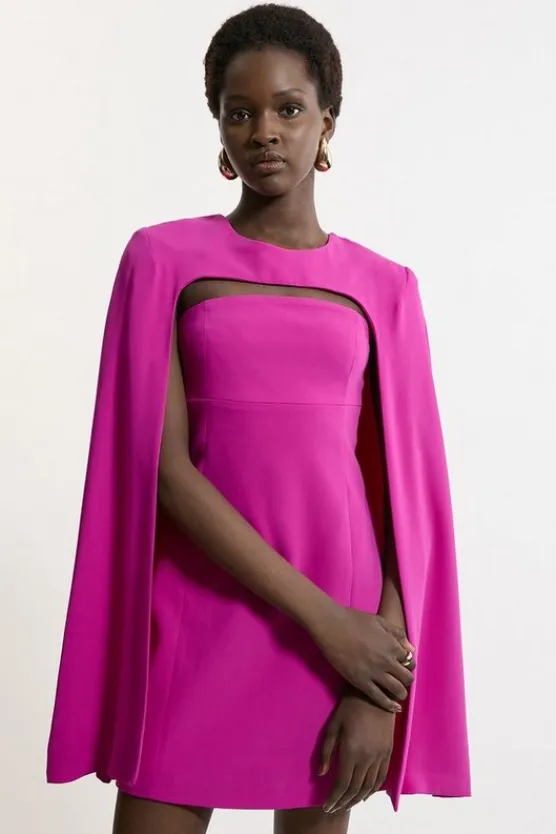Karen Millen Petite Soft Tailored Caped Mini Dress magentapink Clearance