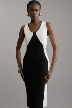 Karen Millen Petite Soft Tailored Color Block Tailored Sleeveless Midi Dress mono Hot