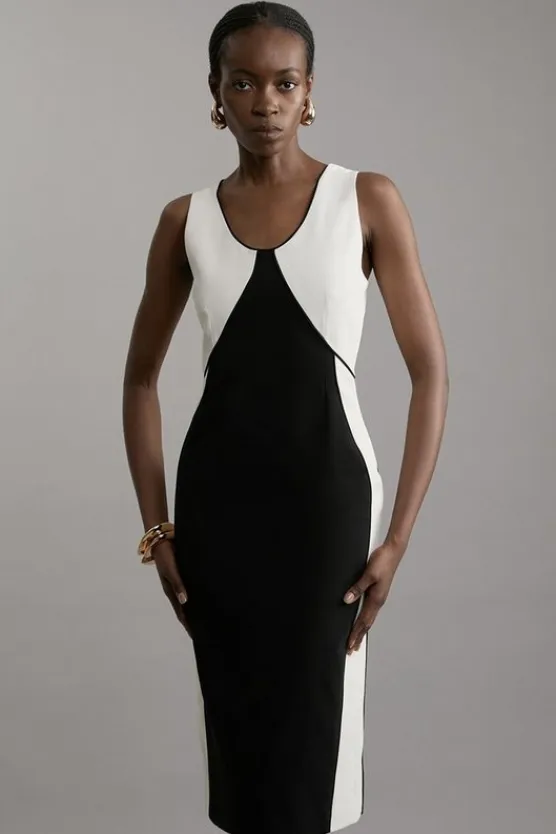 Karen Millen Petite Soft Tailored Color Block Tailored Sleeveless Midi Dress mono Hot