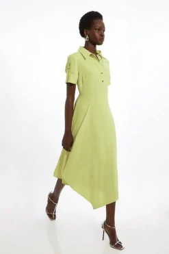 Karen Millen Petite Soft Tailored Crepe Button Detailed Midi Dress lime Best
