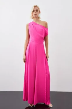 Karen Millen Petite Soft Tailored Off Shoulder Pleat Detail Jumpsuit pink New