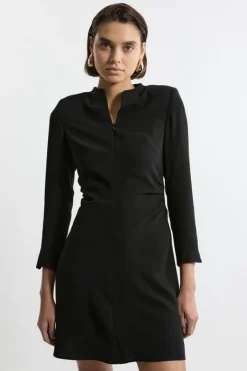 Karen Millen Petite Soft Tailored Ruched Waist Long Sleeve Mini Dress black Sale