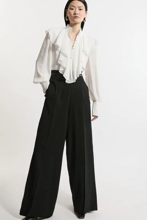 Karen Millen Petite Soft Tailored Wide Leg Dress Pants black Outlet