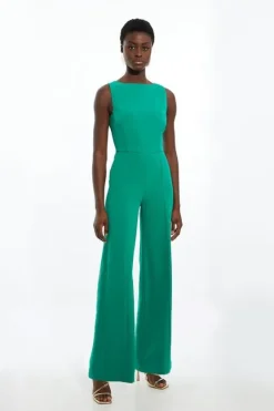 Karen Millen Petite Stretch Crepe Panelled Tailored Wide Leg Jumpsuit green Clearance