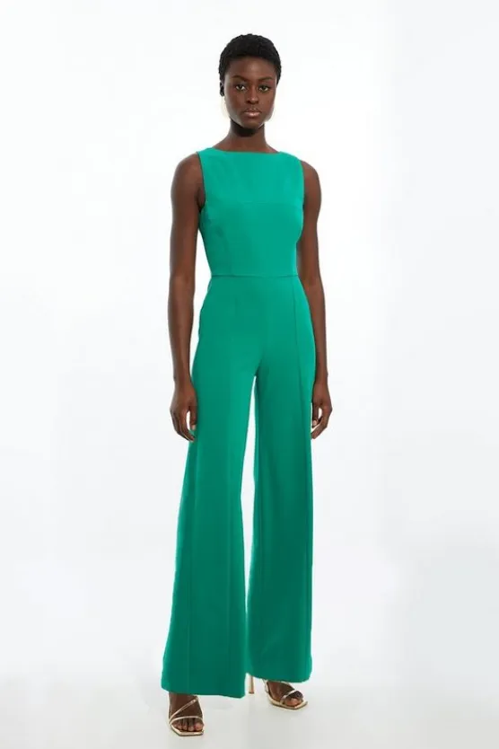 Karen Millen Petite Stretch Crepe Panelled Tailored Wide Leg Jumpsuit green Clearance