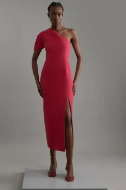 Karen Millen Petite Structu Crepe Asymmetric Cape Detail Tailo Midi Dress red Clearance