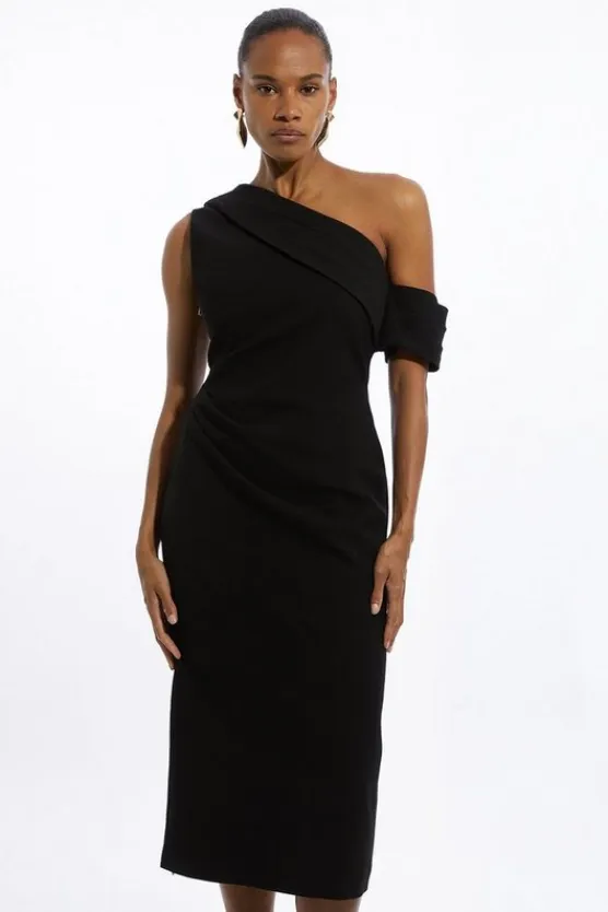 Karen Millen Petite Structured Crepe Asymmetric Tailored Pencil Midi Dress black Best