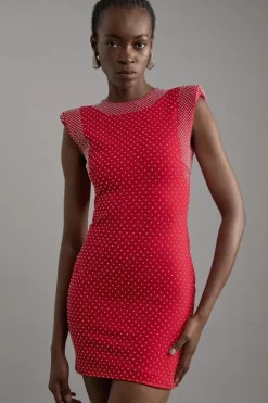 Karen Millen Petite Studded Ponte Jersey Mini Dress red Best