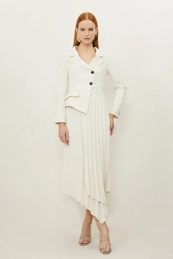 Karen Millen Petite Tailored Crepe Asymmetric Pleated Skirt Dress ivory Discount
