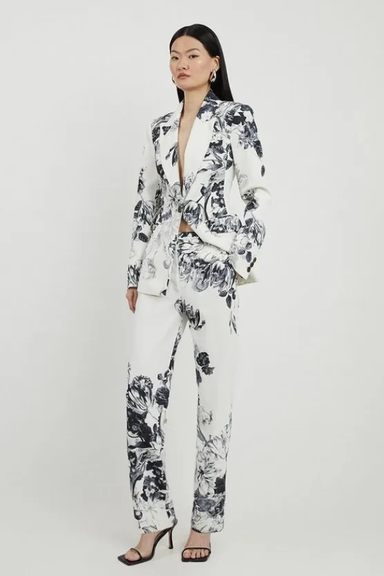 Karen Millen Petite Tailored Crepe Floral Suit Set mono Sale