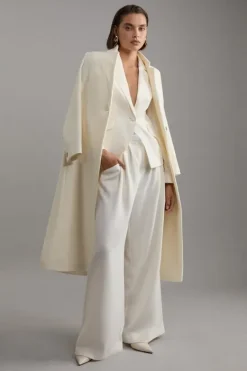 Karen Millen Petite Tailored Crepe Pleat Detail Wide Leg Pants ivory Hot