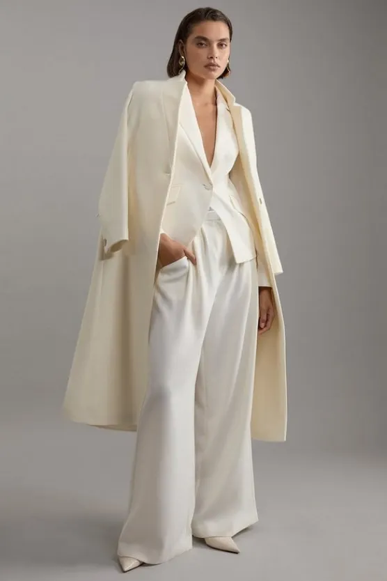 Karen Millen Petite Tailored Crepe Pleat Detail Wide Leg Pants ivory Hot