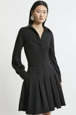 Karen Millen Petite Tailored Crepe Pleated Mini Dress black Sale
